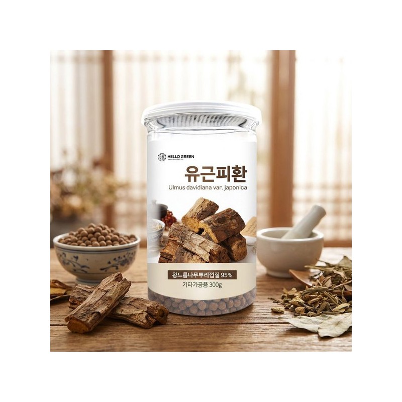 Hello Green 헬로우그린 국산 유근피환 300g(통) 국내산 왕느릅나무뿌리껍질 95% 함유!