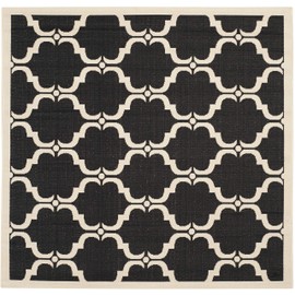 SAFAVIEH Courtyard Collection Area Rug - 5'3" Square, Black & Beige, Trellis Design, Non-Shedding & Easy Care, Indoor/Outdoor & Washable-Ideal for Patio, Backyard, Mudroom (CY6009-226)