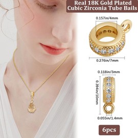 Beebeecraft 1 Box 6Pcs Cubic Zirconia Round Bail Beads Hanger Links Bail Charm for Pendant European Jewelry Making, 4mm Inner Diameter, 10x7x3mm, Brass