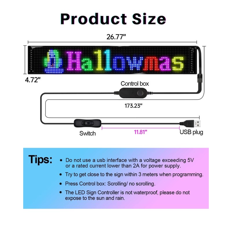 SUBORAWOS LED Car Sign,Programmable Bright LED Signs,Bluetooth APP Control,Flexible LED