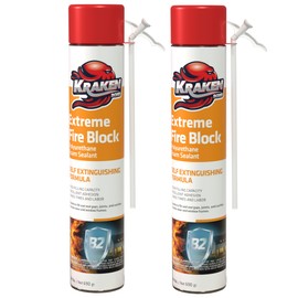 Kraken Bond Extreme Orange Fire Block Foam - (2x24oz) Fire Rated Polyurethane Spray Foam for Gap Filling, Sealing on Windows, Walls, Joints & Pipes, Straw Use High Expansion Fire Proof Foam - 2 Pack