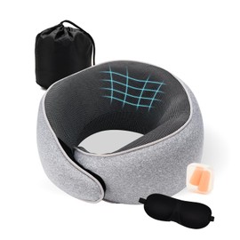 IPEROT 2024 Neck Pillow, Memory Foam Airplane Travel Neck Pillow with 360° Head Support, Comfort and Breathability, Airplane Pillow Set with 3D Contoured Eye Masks, Earplugs, and Luxury Mesh Bag