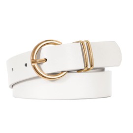 Women’s Leather Belts for Jeans Pants Fashion Gold Buckle Ladies Waist Belt,White,Fit Waist Size 32-37 inches