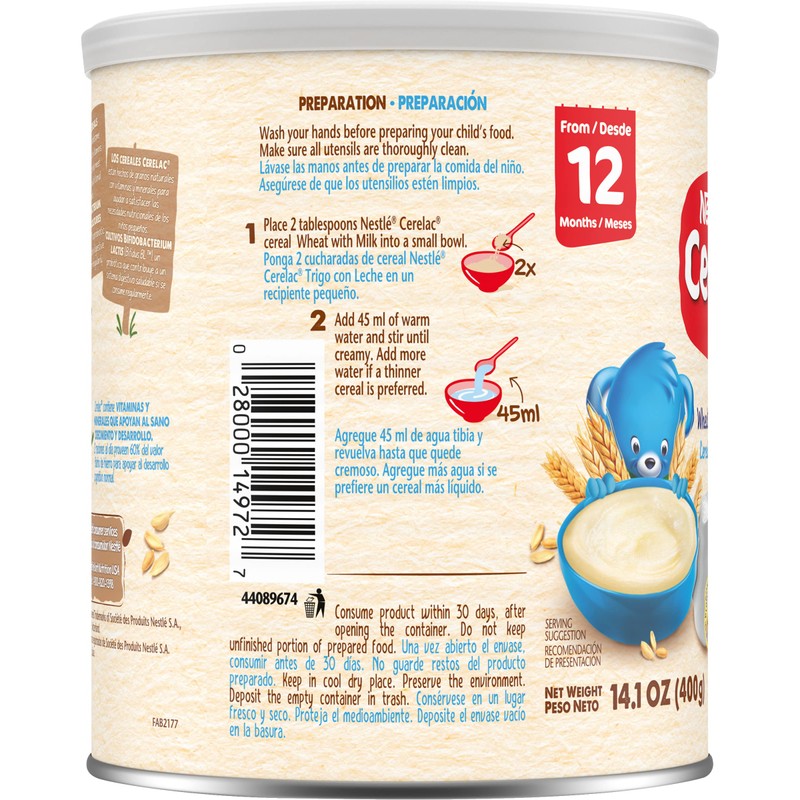 Nestle Cerelac Wheat Cereal with Milk, 14.1-Ounce Canister (Pack of