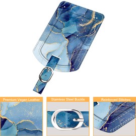 [2 Pieces] Fintie Faux Leather Luggage Tag ID Tag with Address Tag Name Plate for Travel Bag Suitcase, Ocean Marble