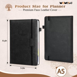 WOWOGO 2024-2025 Weekly Daily Planner Notebook, Jul 2024- Jun 2025 with Tabs Agenda, A5 Faux Leather Cover Journal for Women Men, 5.5”x 8.3”
