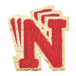 sourcing map 3Pcs Chenille Letters Patches Large Size 3.15"x2.76" Iron-on Letters N Golden Glitter Embroidered Patches for Clothing, Shoes, Hats, Backpack (Red)