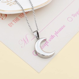 Crescent Moon Cremation Urn Necklaces for Ashes Stainless Steel Cremation Jewelry Keepsake Urn Necklace for Human Pet Ashes Memorial Jewelry Funeral Jewelry for Women Men (Silver)