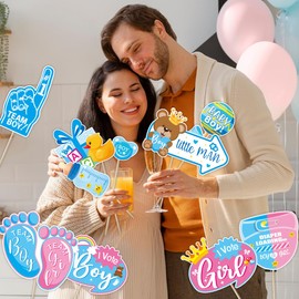 30 Pieces Gender Reveal Photo Props, Baby Shower Photo Booth Props Kit, Gender Reveal Party Decorations, Boy or Girl Theme with Wooden Sticks