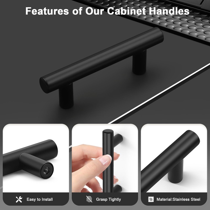 Probrico 15 Pack Black Kitchen Cabinet Handles,Hole Centers (64mm) 2.5