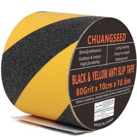 CHUANGSEED Heavy Duty Anti Slip Tape 4" x 35Ft (10cm x 10.6m) For Outdoor/Indoor Waterproof Safety Non Skid Roll Traction Tread (Black yellow 10cm x 10.6m)