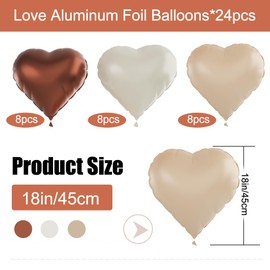Pack of 24 Heart Foil Balloons, White, Brown, Apricot Colour, Heart Helium Balloons, Coffee Colour, Heart Balloons, Helium, Foil Balloons, Heart Balloons, Suitable for Birthday, Wedding, Engagement,