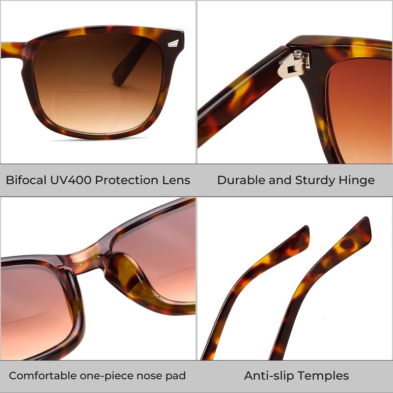 FEISEDY Classic Bifocal Reader Sunglasses for Women Men Square Blue