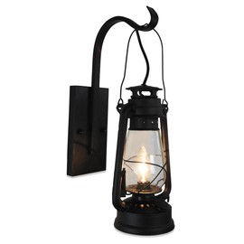 Vintage Accent Old Fashioned Rustic Electric Oil Wall Sconce Lantern Light, Rust Patina Powdercoat Finish, Hardwired Indoor Lantern Replica Light Fixture with Lightbulb and Mounting Hardware