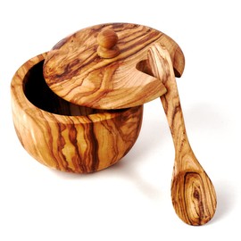 das Olivenholzbrett® Small Olive Wood Sugar Bowl with Lid and Spoon