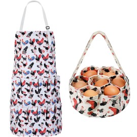 2 Pcs Egg Collecting Apron Chicken Egg Gathering Basket with 7 Pouches Fresh Egg Holding Apron with 14 Pockets(Classic Style)