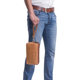 STILORD 'Kenneth' Men's Genuine Leather Wrist Bag with Wrist Loop Ideal as a Men's Handbag Travel Organiser Clutch Bag and Clutch Bag - Handbag Men Leather, Taranto - Brown, vintage