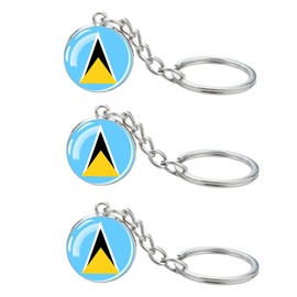 3 Pcs Saint Lucia Flag Key Chain,Cool Keychain for Car Keys, Stainless Steel Keyrings & Keychains,Used for Home Decoration, Jewelry Hanging Decorations.