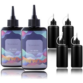Resina UV de tipo fino de 200 g con 4 botellas aplicadoras de punta de precisión de un minuto de curado rápido, tipo duro transparente para sello de arcilla polimérica, vaso, bolígrafo, arete, joyería