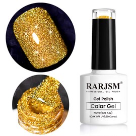 Glitter Gel Nail Polish, Gold Diamond Gel Polish Spark Shiny Gel Nail Art Soak Off UV LED Lacquer Gel Nail Starter Manicure Salon DIY at Home RAR82