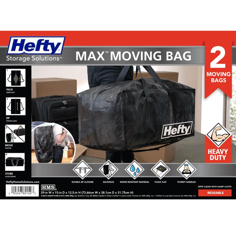 Hefty Moving Bag – Extra Large Double Zipper Backpack –