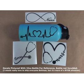 Nurse Decal 4 Pack: Heart, Heartbeat, Infinity, Stethoscope (Black, Large 5")