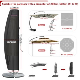 LAMUNI Cantilever Parasol Protective Cover Large Parasol Protective Cover for 3-5 m Parasol Cover Waterproof Cantilever Parasol Cover with Rod for Diameter 300 cm Diameter 400 cm Diameter 500 cm