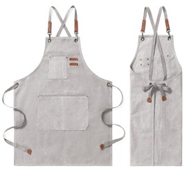 Work Apron with Pockets,Unisex Apron with Adjustable Belt and Waterproof for Work, Baking, Garden, Kitchen, BBQ (creamy-white)