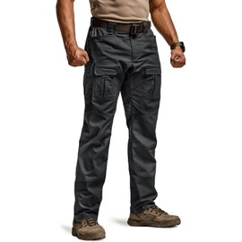 CQR Men's Flex Ripstop Tactical Pants, Water Resistant Stretch Cargo Pants, Lightweight EDC Hiking Work Pants, Breacher Black, 34W/34L