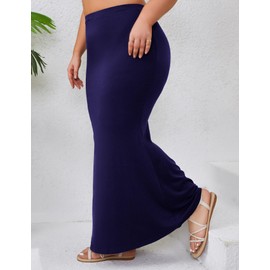 ZOMVA 2024 - Maxi falda de sirena de talla grande 0X-5X, cintura alta, casual, elegante, Azul marino, X-Large Plus Long