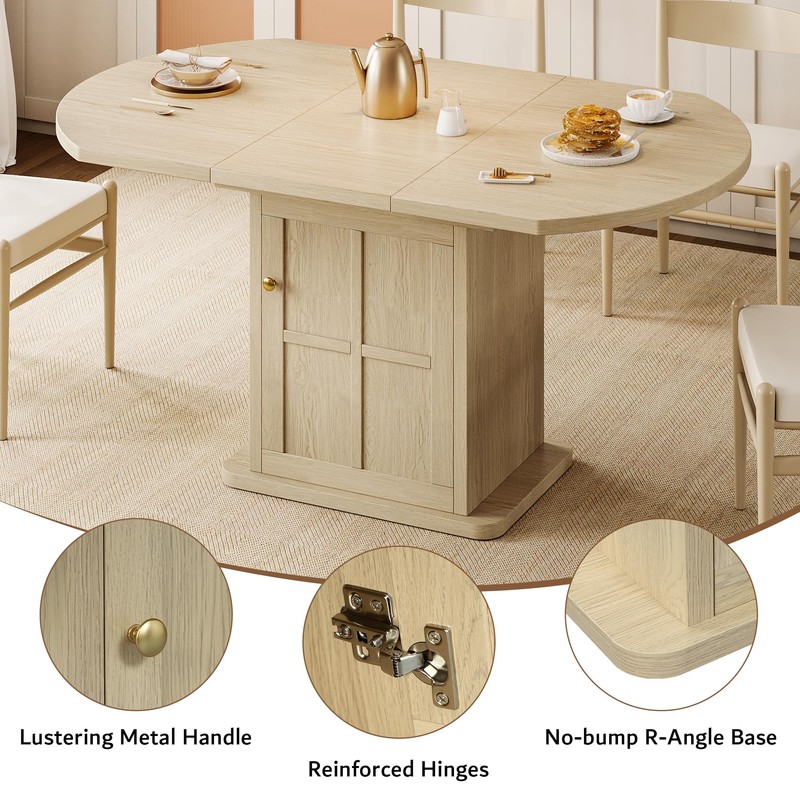 iPormis Round Dining Table for 4-6, 59'' Extendable Dining Room