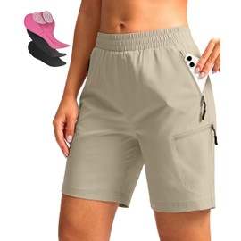 Women's Mountain Bike Shorts 4D Padded Cycling Shorts for Women Riding Biking Bicycle Biker Cycle UPF50 Zipper Pockets(Khaki,L)