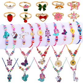 Faburo 30pcs Kids Jewelry for Girls, 10 Necklaces, 10 Rings, 10 Bracelets, Little Girls Jewelry Kids Unicorn Necklace Rings for girls, Kid Bracelets Necklace Birthday Gift Age 2 4 6 8