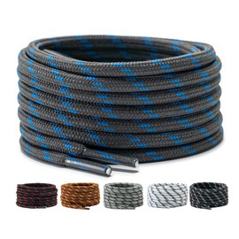LaceHype 2 Pairs - Premium Round Shoelaces (Diameter 4.5 mm) for Work Shoes, Boots, Outdoor Shoes and Sports Shoes, Tear-Resistant Shoelaces, Replacement Shoelaces Made of Polyester (Dark Grey/Blue, 180)