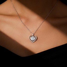 Moissanite Diamond 'I LOVE YOU' Heart Pendant Necklace for Wife 1-3Ct Anniversary Romantic Birthday Gift for Wife ,Jewelry for Wife Her Women Girlfriend Wedding Anniversary Christmas Valentine's Day Mother's Day Engagements Gifts (Silver Heart-2CT)