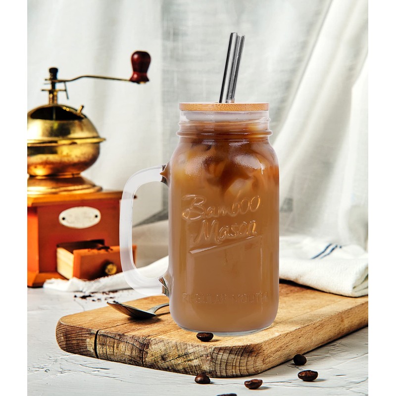 ANOTION Mason Jar with Lid and Straw, 24 oz Regular