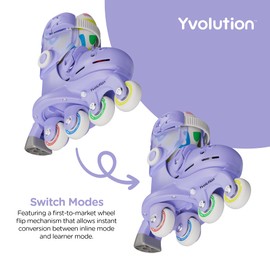 Yvolution Kids Skates Learner Skates for Beginner, 2 in 1 Adjustable Roller Skates, Converts from Tri-Wheel to Inline Skates, No Tool Needed for Girls Boys 2+ Years Old, US Size 7-11 (Purple)