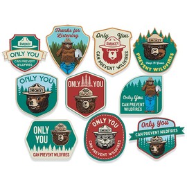 Sheet of 10: Vintage Look Smokey Bear Design Stickers (Smoky Decal Vinyl Camp Hike (8 x 10 inch Sheet)