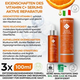 Vitamin C Serum Face 100 ml Organic Hyaluron/Ferulic Acid Brightening Turmeric Centella Asiatica Brightening Moisturising Smoothing Anti-Ageing Natural Men / Women All Skin Types