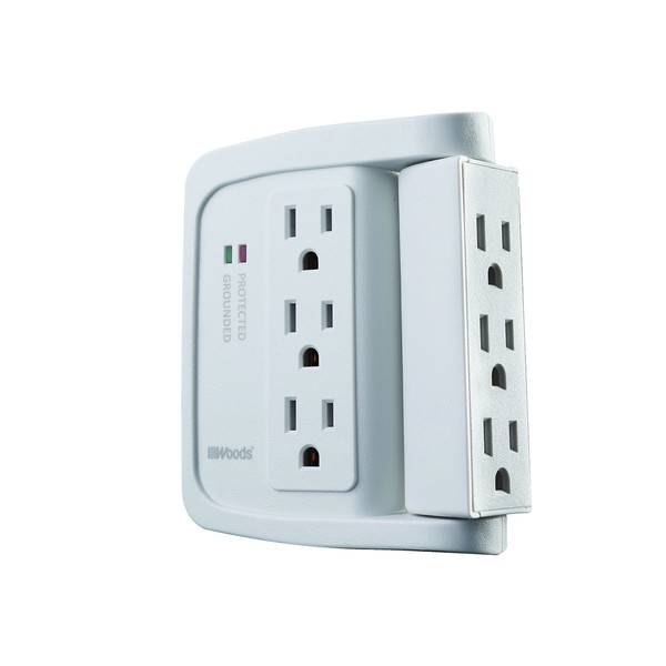 Woods 41423 Space-Saving Power Adapter Surge Protector with 6 Outlets