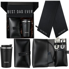 Skylety 4 Pcs Dad Gifts for Men Father's Day Gift Idea for Men from Daughter Son Wife Birthday Stuff Best Dad Ever Towel 12 oz Papa Tumblers Electronic Organizer Travel Case with Presents Box Set