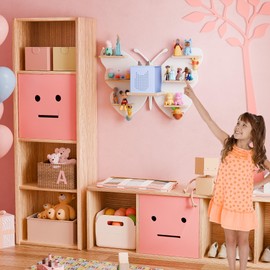 Eostbe Butterfly Tonie Shelf for Tonie&TonieBox - White Magnetic Wooden Floating Shelves for Storage, Cute Tonie Wall Shelf for 20-32 Tonies Figure,TonieBox Shelves Wall Mount for Kids