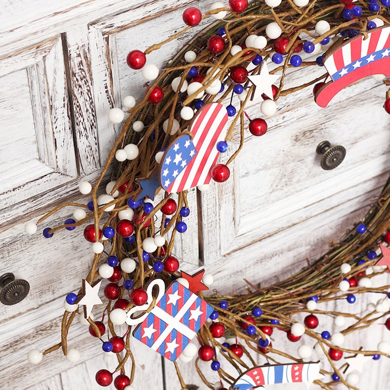 Americana Flag Red Blue Berry White Star Wreath 4th of