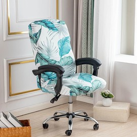 BSYMDH Stretch Office Chair Cover, Durable Zipper, Universal Desk Rotating Chair Slipcover, Machine Washable, One-Size-Fits-Most, Leaf Pattern, Polyester/Spandex, Home & Office