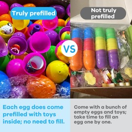 GOAUS Prefilled Easter Eggs with Toys 240 Pcs, 120 Eggs Truly Filled with 120 Small Toys, Pre-filled Easter Egg Hunt Stuffed Party Favors Basket Stuffers Prizes for Kids