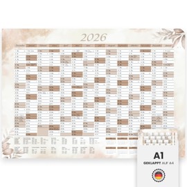 XXL Annual Calendar 2026 + January 2027 in A1 in Beige Design with Holidays & Holidays Wall Calendar Planner Calendar Folded Delivered for Family Office School Planning Organisation Overview