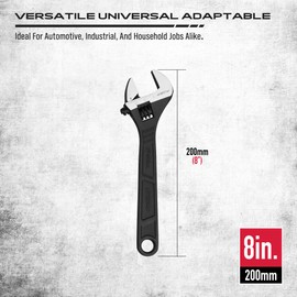 8-Inch Adjustable Wrench, Black Oxide Finish Wide Jaw Spanner with Inch/Metric Scale, Premium Drop Forged Steel for Automotive Plumbing and Household Repairs