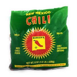 Barker's Dried Red Chili Pods, 8 Ounces - Mild - Grown in World Famous Chili Region Hatch, NM - No Preservatives, USA Product!
