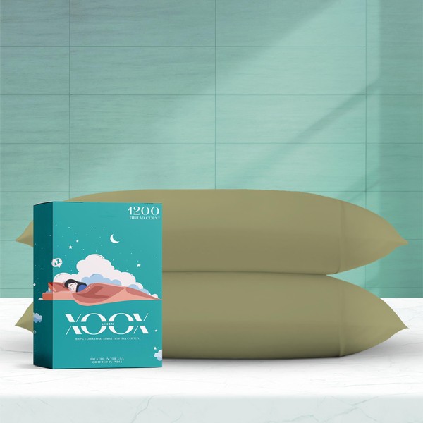 XOOX Linen 100% Egyptian Cotton Pillow Cases King Size Set