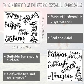12 Pieces Vinyl Quotes Stickers Inspirational Decals Inspirational Saying Home Decals for Peel Stick Motivational Decor for Office Classroom Teen Dorm (Vivid Style)
